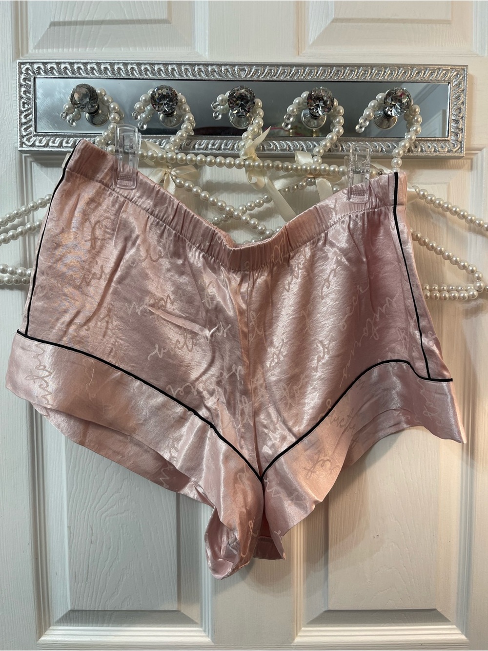 Victoria's Secret Blush Pink Satin Pajama Shorts with Black Piping